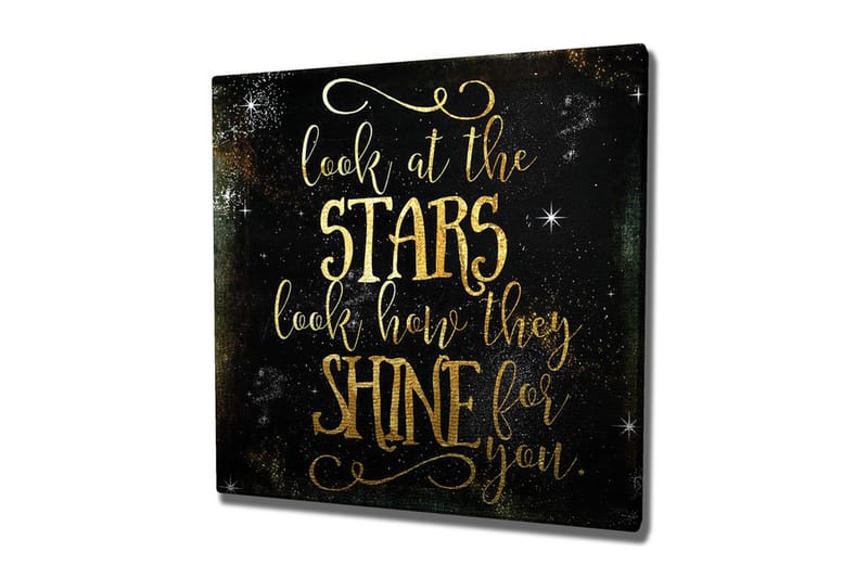 Lærredsbillede - Stjernehimmel med inspirerende tekst, Guld / Sort