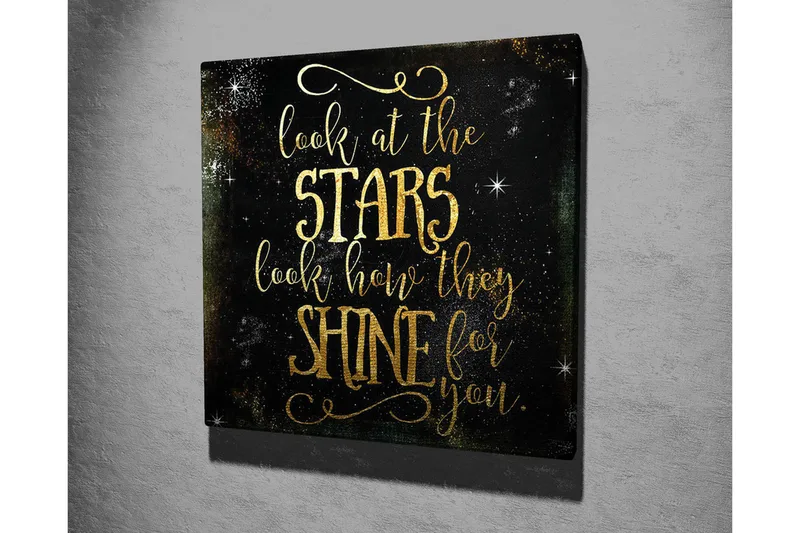 Lærredsbillede - Stjernehimmel med inspirerende tekst - Guld / Sort - Boligtilbehør - Billeder & kunst - Billeder på lærred