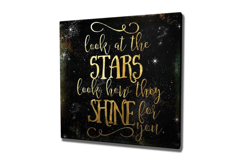 Lærredsbillede - Stjernehimmel med inspirerende tekst, Guld / Sort