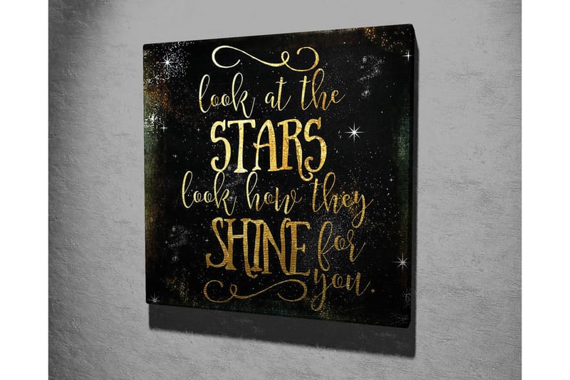 Lærredsbillede - Stjernehimmel med inspirerende tekst - Guld / Sort - Boligtilbehør - Billeder & kunst - Billeder på lærred