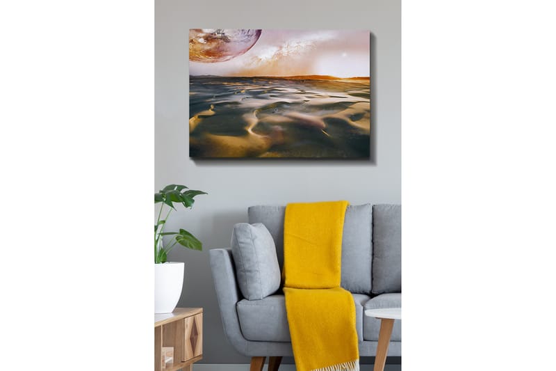 Lærredsbillede - Storslået ørkenlandskab med en planet i baggrunden - Guld / Brun / Orange - Boligtilbehør - Billeder & kunst - Billeder på lærred