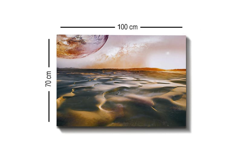 Lærredsbillede - Storslået ørkenlandskab med en planet i baggrunden - Guld / Brun / Orange - Boligtilbehør - Billeder & kunst - Billeder på lærred