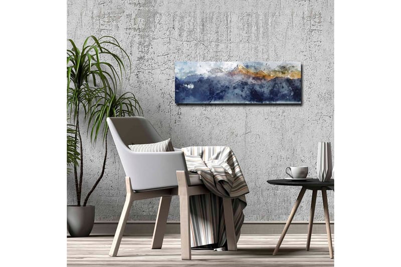 Lærredsbillede - Storslået bjerglandskab med snedækkede tinder - Mørkeblå / Grå / Guld - Boligtilbehør - Billeder & kunst - Billeder på lærred