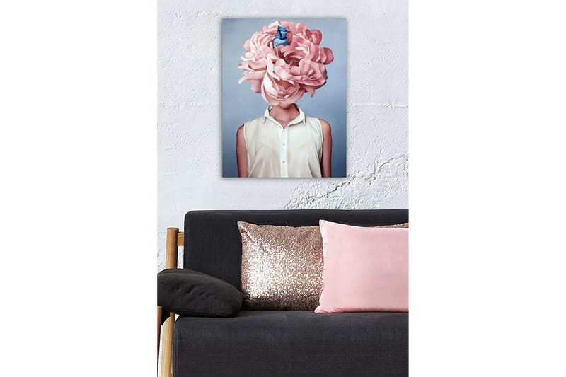 Lærredsbillede - Storslået blomst der erstatter en kvindes hoved - Lys pink / Blå / Hvid - Boligtilbehør - Billeder & kunst - Billeder på lærred