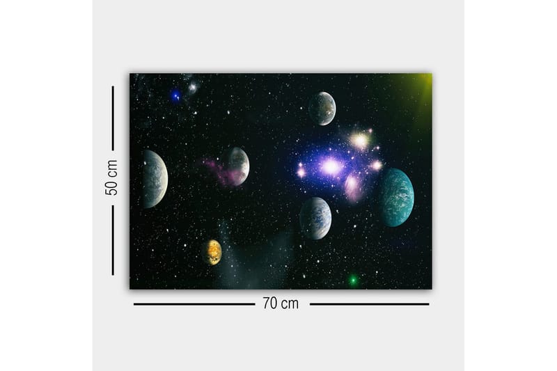 Lærredsbillede - Storslået rumscene med adskillige planeter og stjerner - Blå / Grøn / Lilla - Boligtilbehør - Billeder & kunst - Billeder på lærred