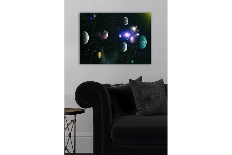 Lærredsbillede - Storslået rumscene med adskillige planeter og stjerner - Blå / Grøn / Lilla - Boligtilbehør - Billeder & kunst - Billeder på lærred