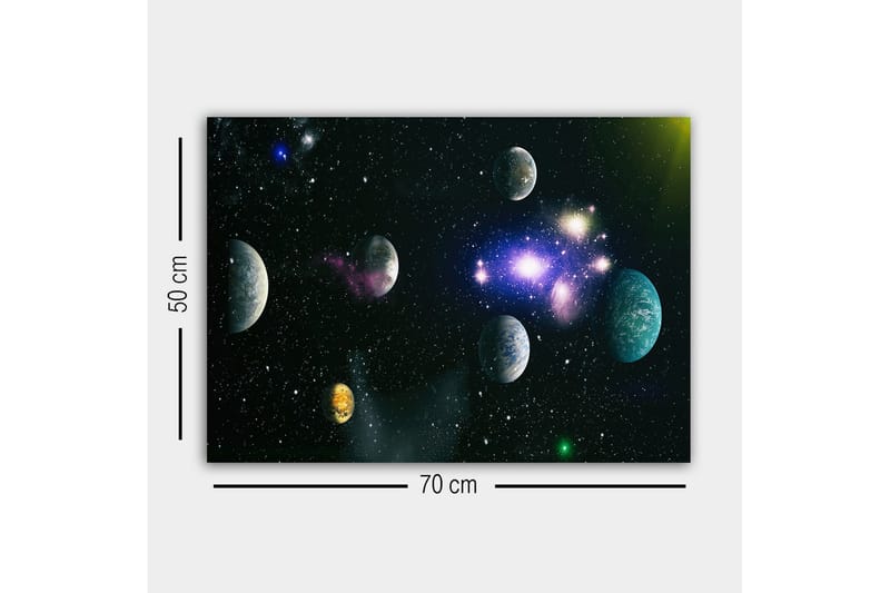 Lærredsbillede - Storslået rumscene med adskillige planeter og stjerner - Blå / Grøn / Lilla - Boligtilbehør - Billeder & kunst - Billeder på lærred