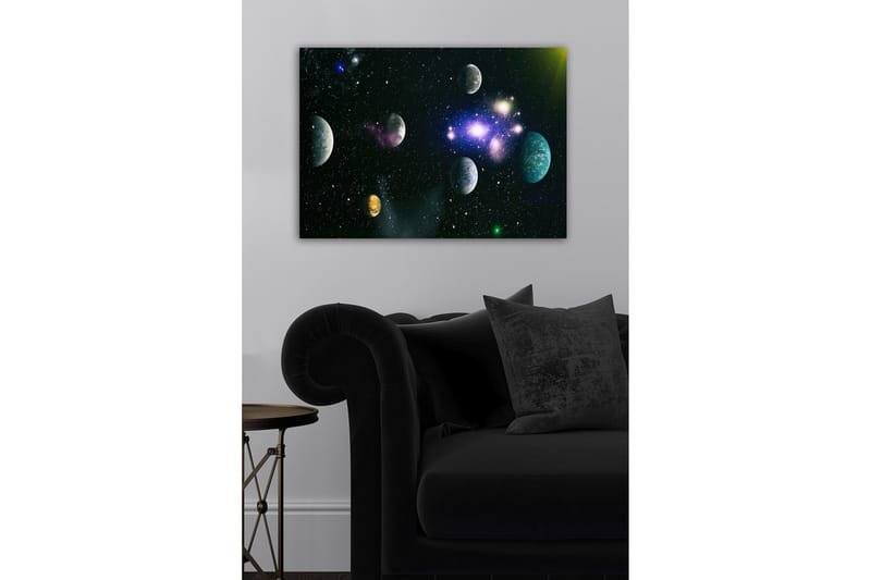 Lærredsbillede - Storslået rumscene med adskillige planeter og stjerner - Blå / Grøn / Lilla - Boligtilbehør - Billeder & kunst - Billeder på lærred