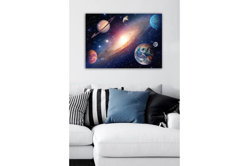 Lærredsbillede - Storslået rumscene med planeter og galakser - Blå / Lilla / Orange - Boligtilbehør - Billeder & kunst - Billeder på lærred
