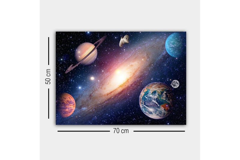 Lærredsbillede - Storslået rumscene med planeter og galakser - Blå / Lilla / Orange - Boligtilbehør - Billeder & kunst - Billeder på lærred
