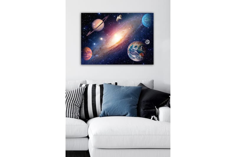 Lærredsbillede - Storslået rumscene med planeter og galakser - Blå / Lilla / Orange - Boligtilbehør - Billeder & kunst - Billeder på lærred