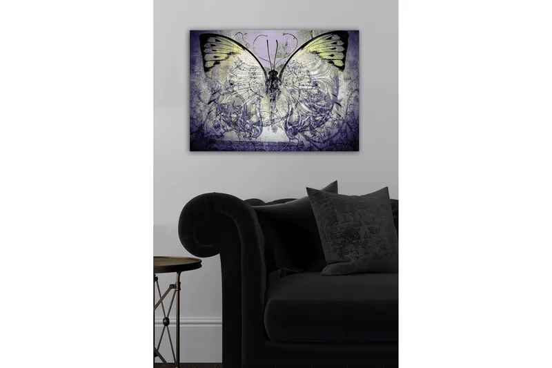 Lærredsbillede - Storslået sommerfugl med indviklede mønstre og detaljer - Lilla / Sort / Grøn - Boligtilbehør - Billeder & kunst - Billeder på lærred