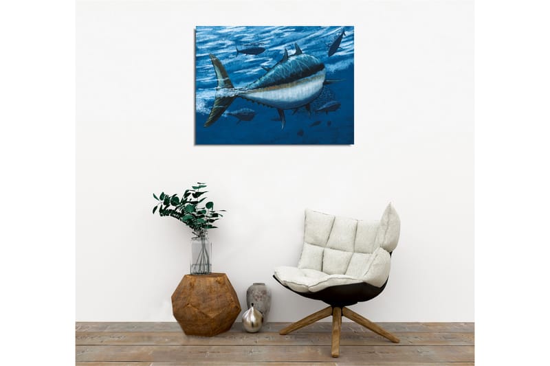 Lærredsbillede - Svømmende tunfisk i dybblåt hav - Mørkeblå / Lyseblå / Hvid - Boligtilbehør - Billeder & kunst - Billeder på lærred