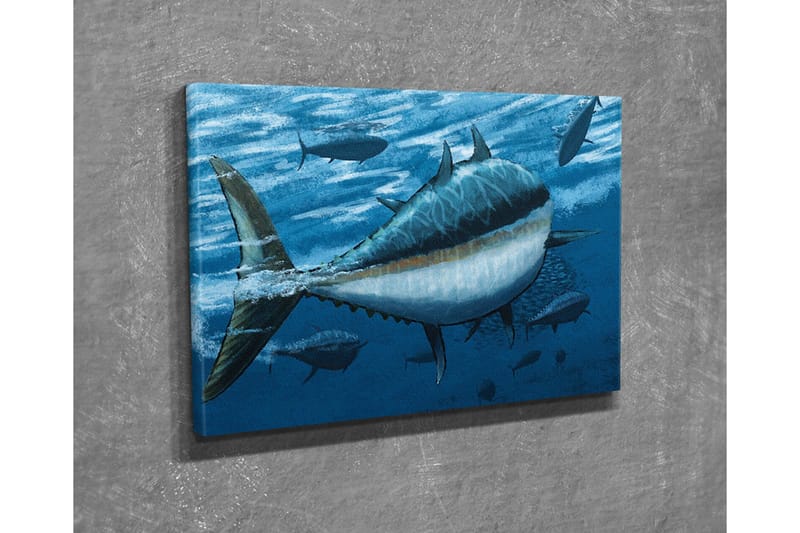 Lærredsbillede - Svømmende tunfisk i dybblåt hav - Mørkeblå / Lyseblå / Hvid - Boligtilbehør - Billeder & kunst - Billeder på lærred