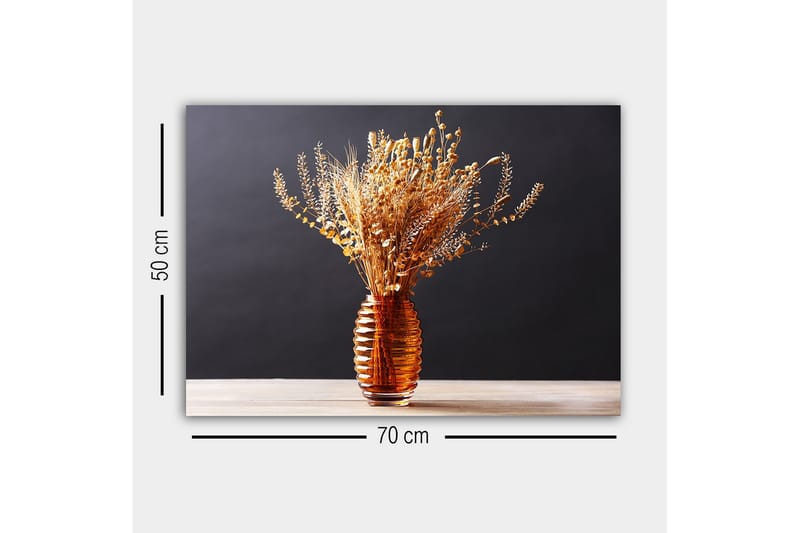 Lærredsbillede - Tørrede blomster i en elegant glasvase - Guld / Brun / Beige - Boligtilbehør - Billeder & kunst - Billeder på lærred