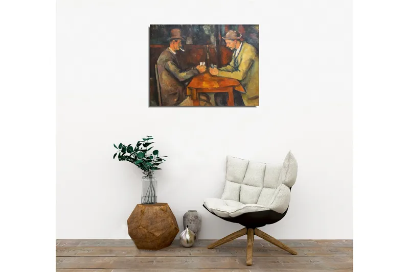 Lærredsbillede - To mænd spiller kort ved et bord - Mørkebrun / Beige / Orange - Boligtilbehør - Billeder & kunst - Billeder på lærred