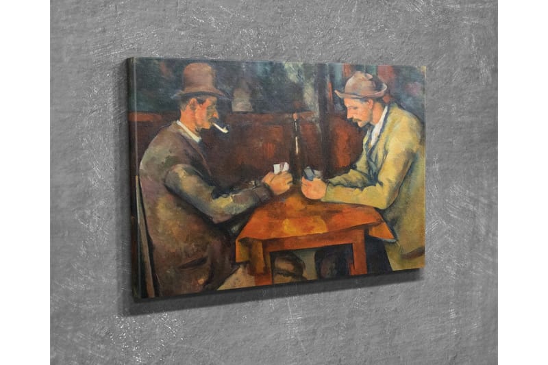 Lærredsbillede - To mænd spiller kort ved et bord - Mørkebrun / Beige / Orange - Boligtilbehør - Billeder & kunst - Billeder på lærred