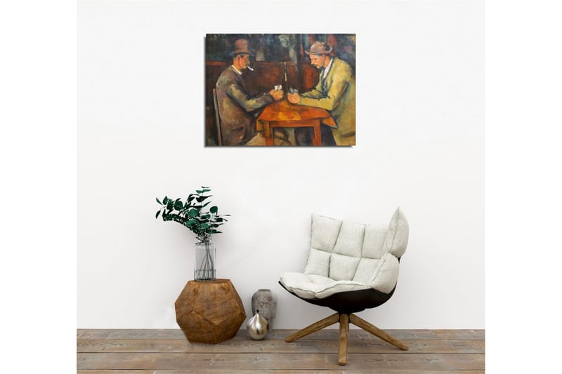 Lærredsbillede - To mænd spiller kort ved et bord - Mørkebrun / Beige / Orange - Boligtilbehør - Billeder & kunst - Billeder på lærred
