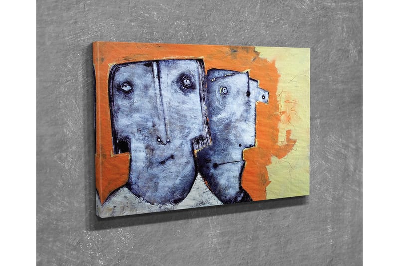 Lærredsbillede - To stiliserede ansigter med udtryksløse træk - Grå / Orange / Beige - Boligtilbehør - Billeder & kunst - Billeder på lærred