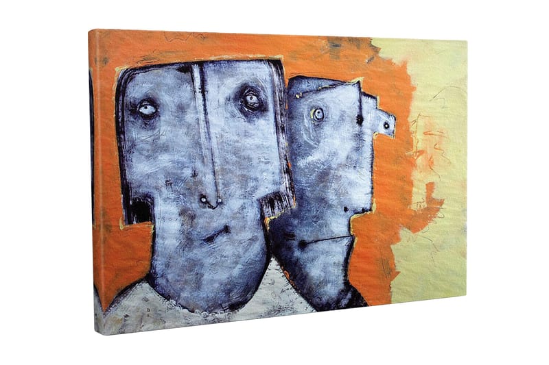 Lærredsbillede - To stiliserede ansigter med udtryksløse træk, Grå / Orange / Beige