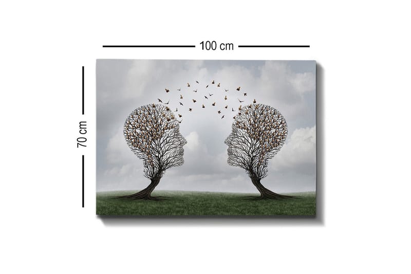 Lærredsbillede - To træer formet som ansigter med sommerfugle der svæver mellem dem - Brun / Grøn / Grå - Boligtilbehør - Billeder & kunst - Billeder på lærred