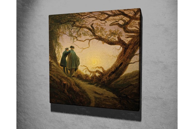 Lærredsbillede - To personer står sammen under et stort træ ved solnedgang - Mørkegrøn / Brun / Lys gul - Boligtilbehør - Billeder & kunst - Billeder på lærred