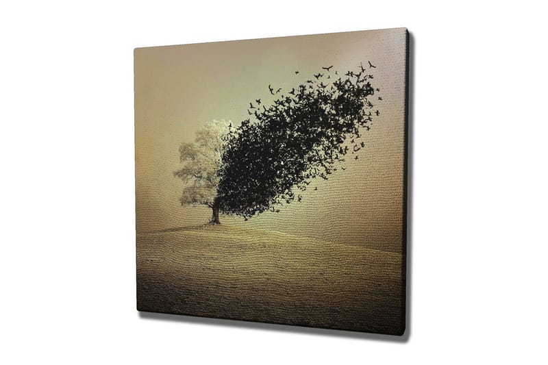 Lærredsbillede - Træ der forvandles til en flok fugle, Sort / Grå / Beige
