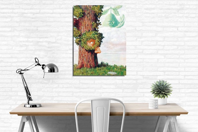 Lærredsbillede - Træ med ansigt og grønne områder - Grøn / Brun / Lyseblå - Boligtilbehør - Billeder & kunst - Billeder på lærred