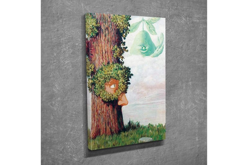 Lærredsbillede - Træ med ansigt og grønne områder - Grøn / Brun / Lyseblå - Boligtilbehør - Billeder & kunst - Billeder på lærred