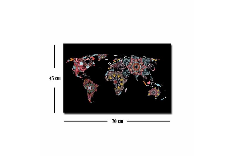 Lærredsbillede - Verdenskort med farverige blomstermønstre - Rød / Grøn / Gul - Boligtilbehør - Billeder & kunst - Billeder på lærred