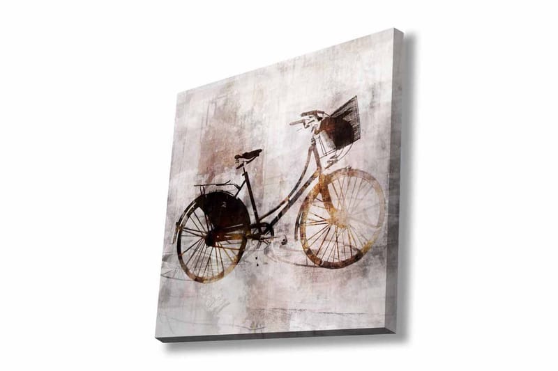 Lærredsbillede - Vintage cykel med kurv, Sort / Brun / Beige