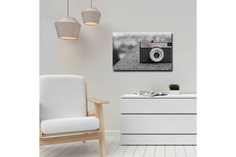 Lærredsbillede - Vintage kamera på en grå overflade - Sort / Grå / Sølv - Boligtilbehør - Billeder & kunst - Billeder på lærred