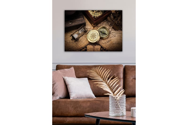 Lærredsbillede - Vintage navigationsværktøjer på et gammelt kort - Guld / Brun / Beige - Boligtilbehør - Billeder & kunst - Billeder på lærred