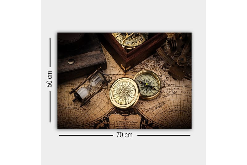 Lærredsbillede - Vintage navigationsværktøjer på et gammelt kort - Guld / Brun / Beige - Boligtilbehør - Billeder & kunst - Billeder på lærred