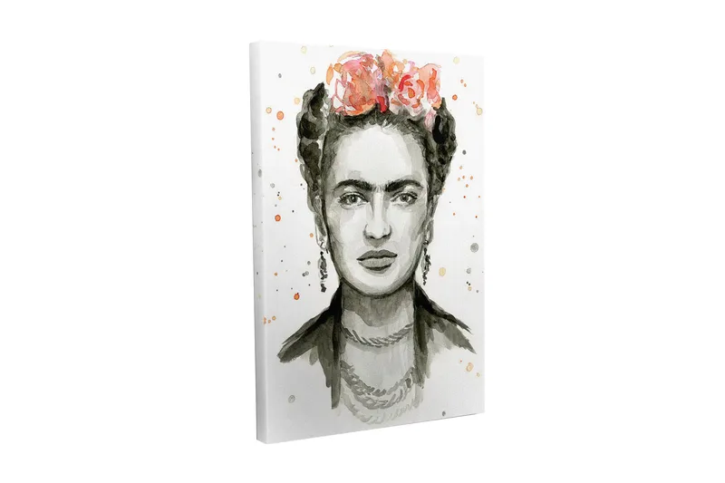 Lærredsbillede - Portræt af en kvinde med blomster i håret, Grå / Lyserød / Beige