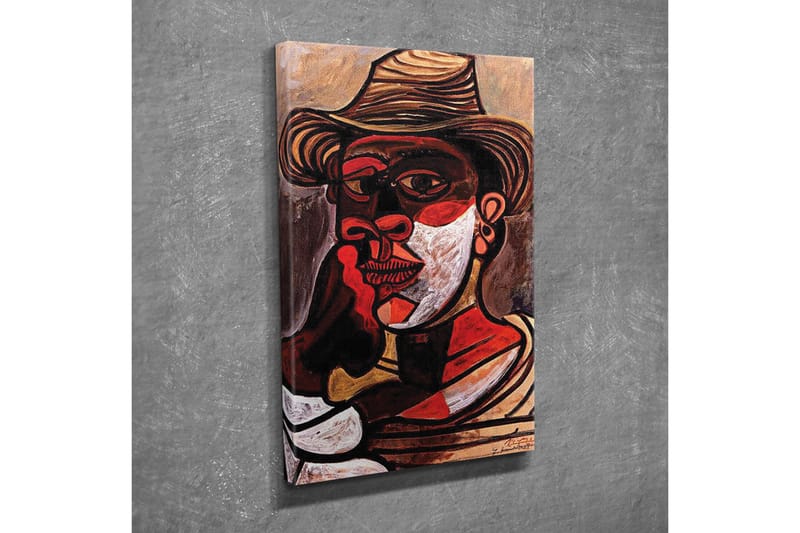 Lærredsbillede - Portræt af en mand med hat og stærke ansigtstræk - Rød / Sort / Hvid - Boligtilbehør - Billeder & kunst - Billeder på lærred