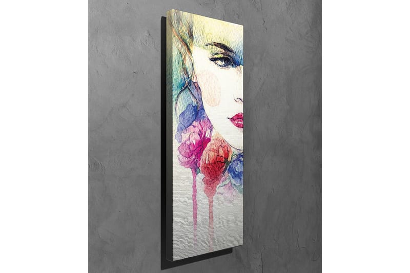 Lærredsbillede - Portræt af en kvinde med farverige blomster omkring ansigtet - Lyserød / Blå / Gul - Boligtilbehør - Billeder & kunst - Billeder på lærred
