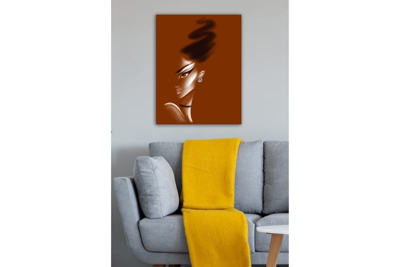 Lærredsbillede - Portræt af en kvinde med stiliserede ansigtstræk og en elegant frisure - Mørkebrun / Beige / Sort - Boligtilbehør - Billeder & kunst - Billeder på lærred