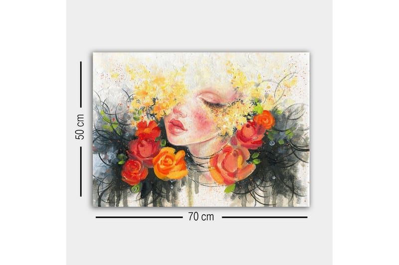 Lærredsbillede - Portræt af en kvinde med blomster i håret - Orange / Gul / Sort - Boligtilbehør - Billeder & kunst - Billeder på lærred