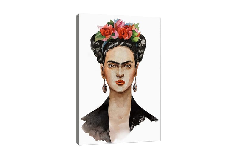 Lærredsbillede - Portræt af en kvinde med blomster i håret, Rød / Grøn / Sort
