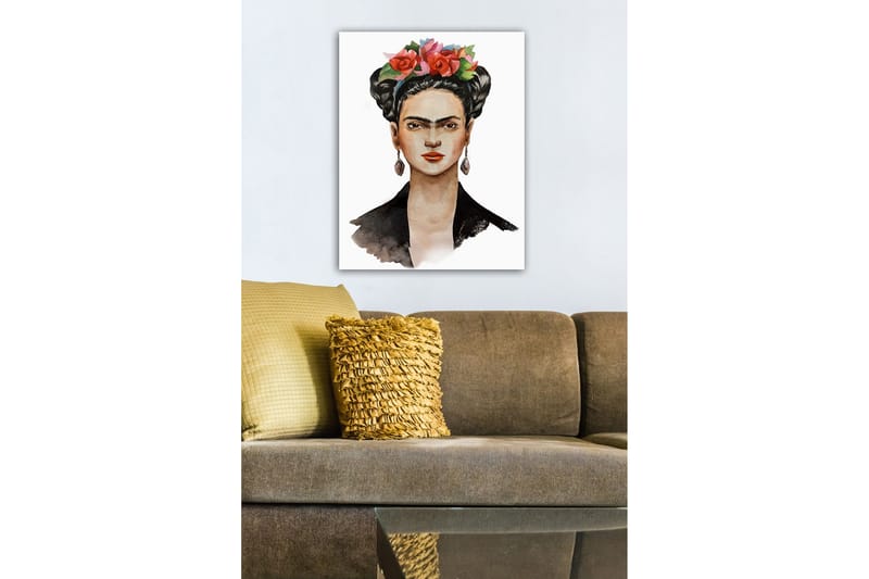 Lærredsbillede - Portræt af en kvinde med blomster i håret - Rød / Grøn / Sort - Boligtilbehør - Billeder & kunst - Billeder på lærred
