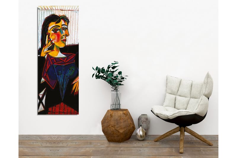 Lærredsbillede - Portræt af en kvinde med farverige ansigtstræk - Gul / Sort / Rød - Boligtilbehør - Billeder & kunst - Billeder på lærred