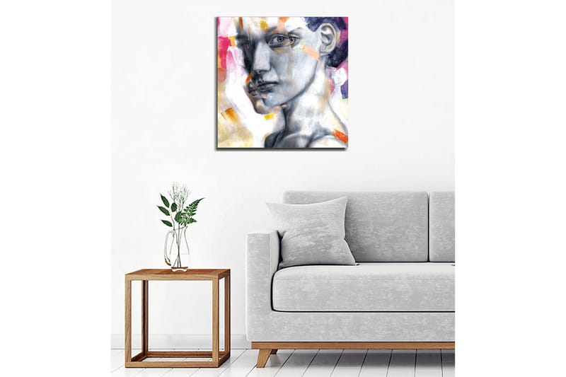 Lærredsbillede - Portræt af en kvinde med et udtryksfuldt ansigtsudtryk - Grå / Lyserød / Orange - Boligtilbehør - Billeder & kunst - Billeder på lærred