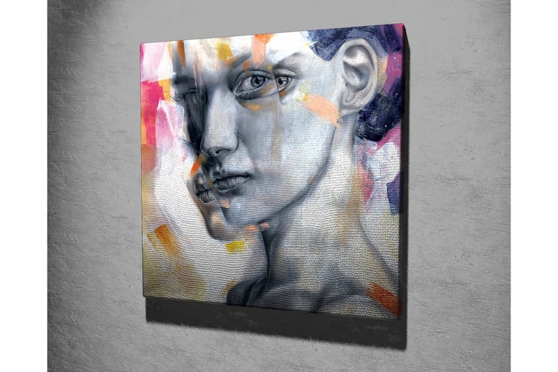 Lærredsbillede - Portræt af en kvinde med et udtryksfuldt ansigtsudtryk - Grå / Lyserød / Orange - Boligtilbehør - Billeder & kunst - Billeder på lærred