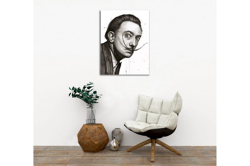 Lærredsbillede - Portræt af en mand med et karakteristisk overskæg og intense øjne - Sort / Grå / Hvid - Boligtilbehør - Billeder & kunst - Billeder på lærred