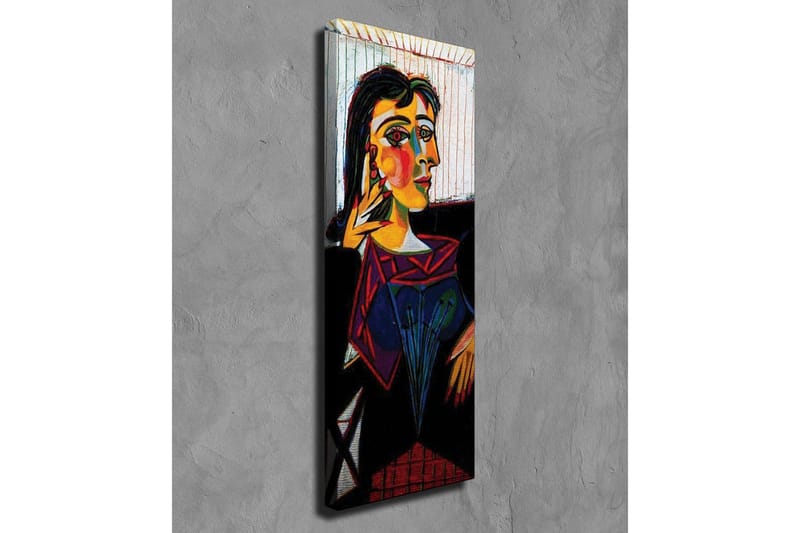 Lærredsbillede - Portræt af en kvinde med farverige ansigtstræk - Gul / Sort / Rød - Boligtilbehør - Billeder & kunst - Billeder på lærred