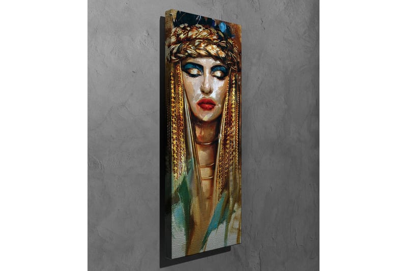 Lærredsbillede - Portræt af en kvinde med gyldne smykker og dramatisk makeup - Guld / Sort / Beige - Boligtilbehør - Billeder & kunst - Billeder på lærred