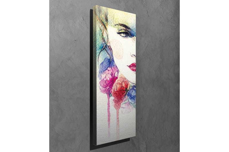 Lærredsbillede - Portræt af en kvinde med farverige blomster omkring ansigtet - Lyserød / Blå / Gul - Boligtilbehør - Billeder & kunst - Billeder på lærred