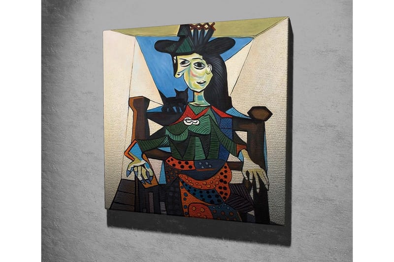 Lærredsbillede - Portræt af kvinde med geometriske former og stærke farver - Grøn / Blå / Orange - Boligtilbehør - Billeder & kunst - Billeder på lærred