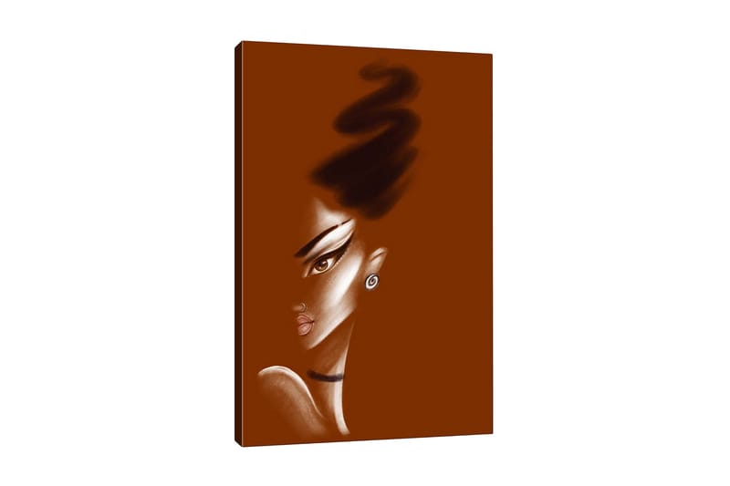 Lærredsbillede - Portræt af en kvinde med stiliserede ansigtstræk og en elegant frisure, Mørkebrun / Beige / Sort